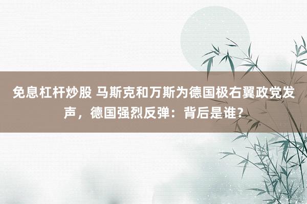 免息杠杆炒股 马斯克和万斯为德国极右翼政党发声，德国强烈反弹：背后是谁？