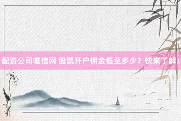 配资公司唯信网 股票开户佣金低至多少？快来了解！