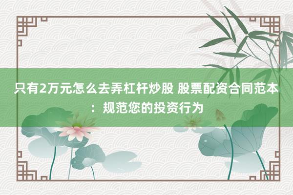只有2万元怎么去弄杠杆炒股 股票配资合同范本：规范您的投资行为